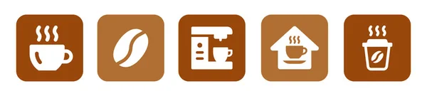 咖啡套餐内装热咖啡杯 咖啡豆 咖啡壶 咖啡壶 并带走杯符号矢量图解 — 图库矢量图片