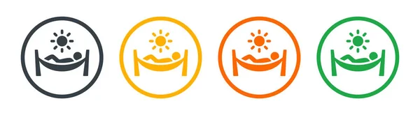 Person Relaxing Hammock Icon Vector Set Summer Vacation Concept — Stock Vector