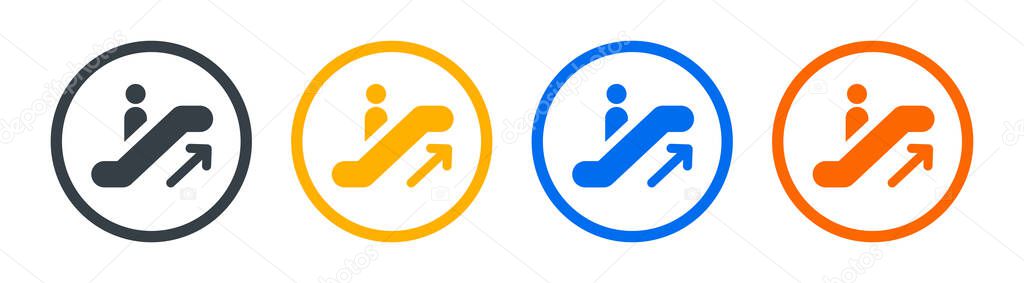 Escalator with arrow up icon. Vector illustration. Escalator with passenger ascending sign symbol.
