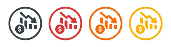Finansal kriz ikonu vektörü. Düğme işaretinde dolar sembolü olan grafik azaltılıyor.
