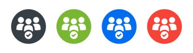 Group, people, community and team icon on button design. Crowd accepted vector symbol.