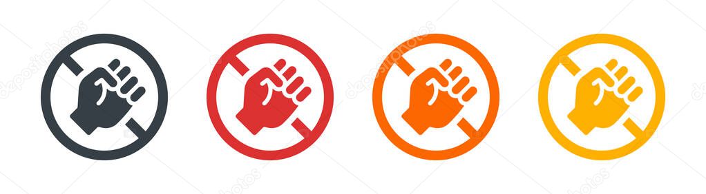 No violence fist forbidden icon sign. Nonviolence concept. Vector illustration