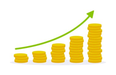 Bozuk para yığınlı vektör büyüyen grafik simgesi. Kar, kazanç, gelir, kazanç para ikonu vektör illüstrasyonu