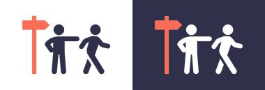 İşaret direği simgesi. İnsanlar doğru yönde yürüyor ikon vektör illüstrasyonu.