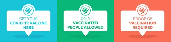 Obtenga Vacuna Covid Aquí Solo Permiten Personas Vacunadas Requiere Prueba — Vector de stock