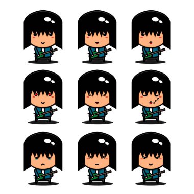 Gitaristin şirin tasarımı, tişört, çıkartma, logo elementi için şirin bir tarz.