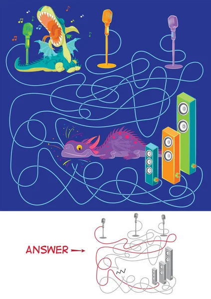 Attraversare Labirinto Scoprire Può Sentire Canzone Del Drago Allegro Illustrazione — Vettoriale Stock