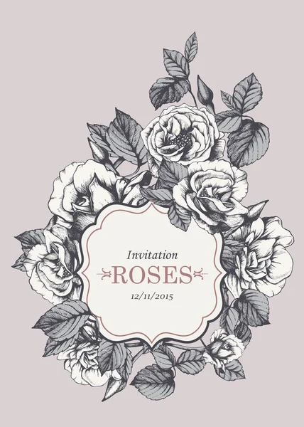 Invitation with hand-drawn garden roses. — Stock Photo, Image