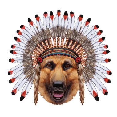 Savaş bonnet portre Alman çoban.