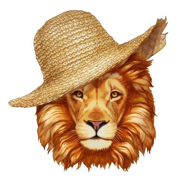 Ritratto di Leone con cappello di paglia . — Foto Stock