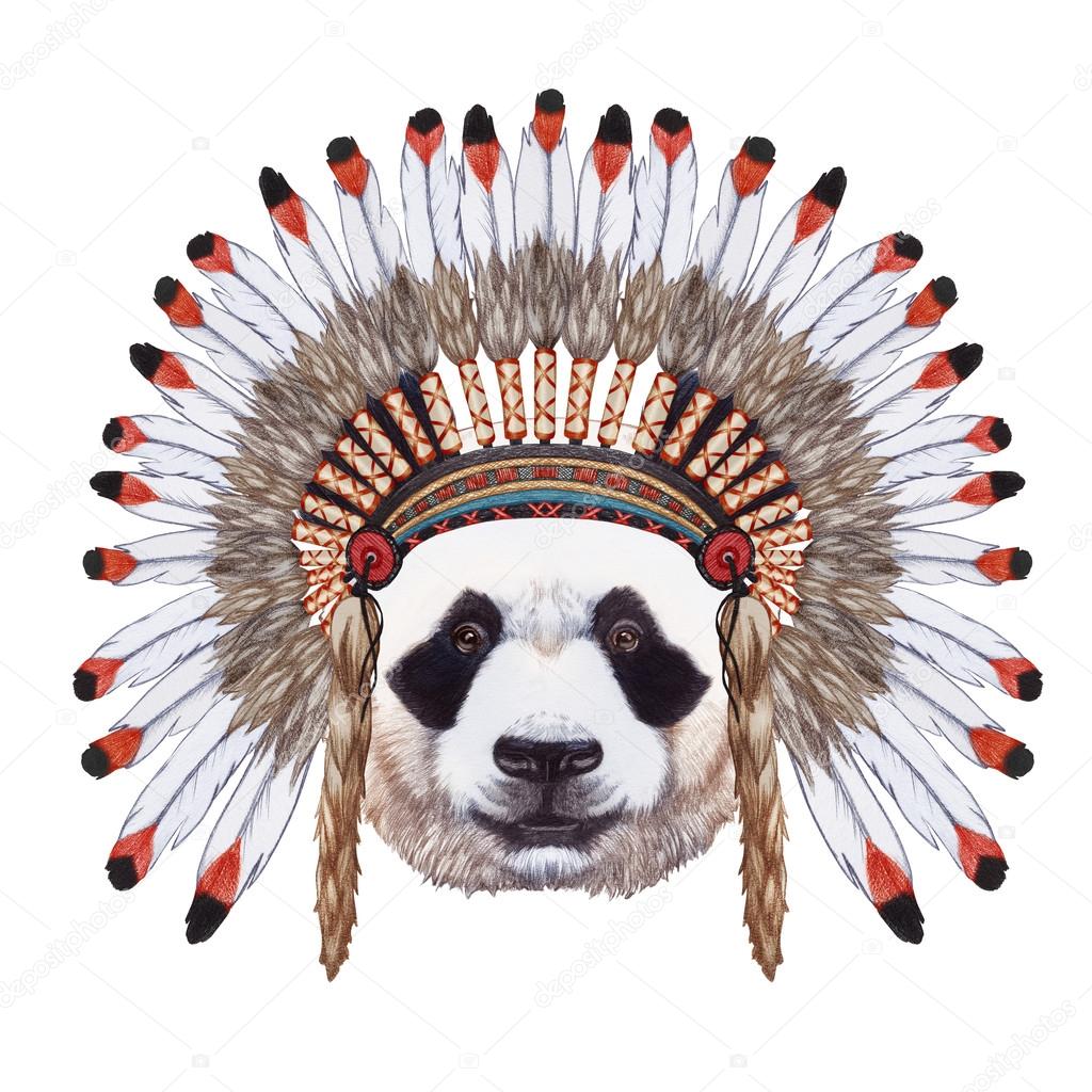 Portrait of Panda in war bonnet.