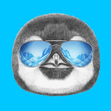 Penguen portresi ayna güneş gözlüğü ile. 
