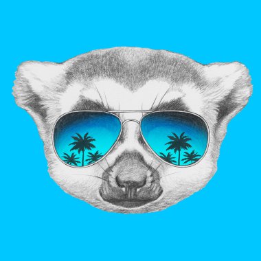 Lemur portresi ayna güneş gözlüğü ile. 
