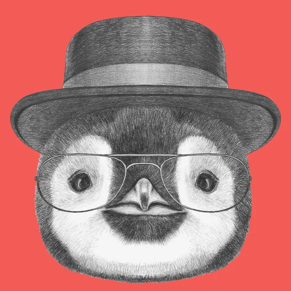 Portrait of Penguin with hat and glasses.