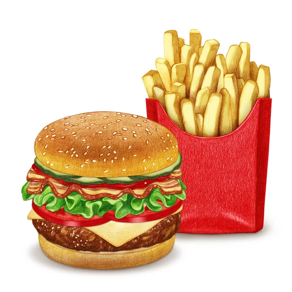 Cheeseburger e patatine fritte. — Foto Stock