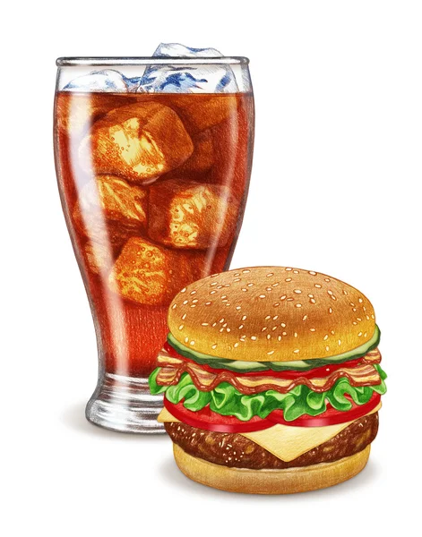 Bevanda analcolica e cheeseburger . — Foto Stock