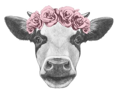 Zürafa çiçek baş çelenk ile