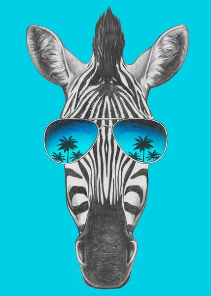 Zebra mit Spiegelsonnenbrille — Stockfoto