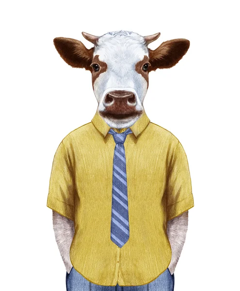 Portrait de Vache en chemise d'été avec cravate . — Photo