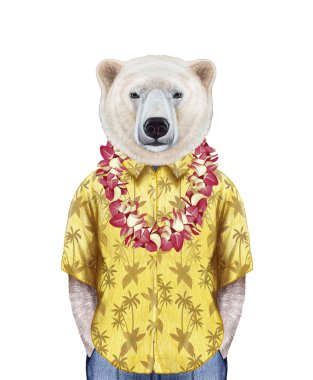 Hawaiian Lei ile yaz gömlekli kutup ayısı.