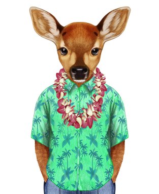 Hawaiian Lei ile yaz gömlekli fawn. 