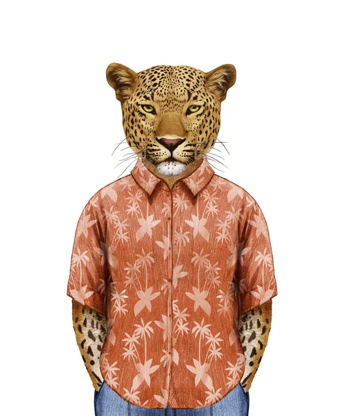 Portrait of Leopard in summer shirt with. — Stock Photo, Image