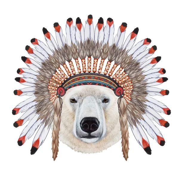 Portrait of Polar Bear in war bonnet.