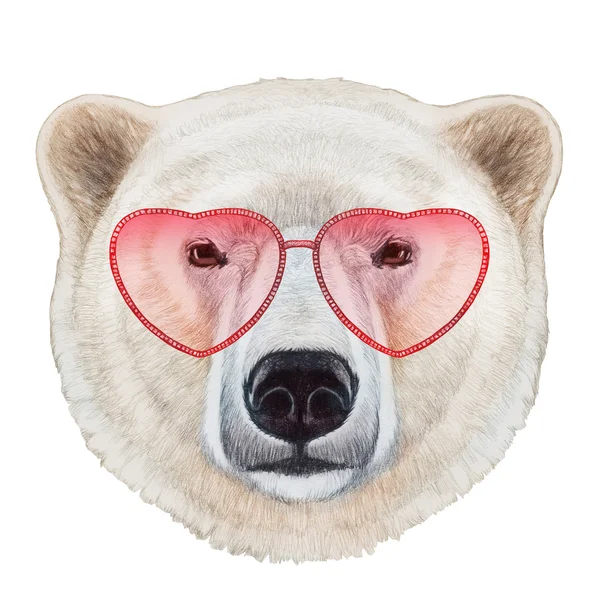 Eisbär mit herzförmiger Sonnenbrille — Stockfoto