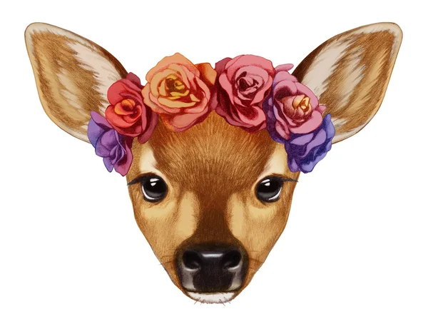 Retrato de Fawn con corona floral . —  Fotos de Stock