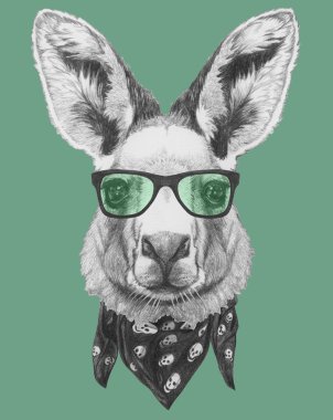 Kanguru portresi ile gözlük ve eşarp. 