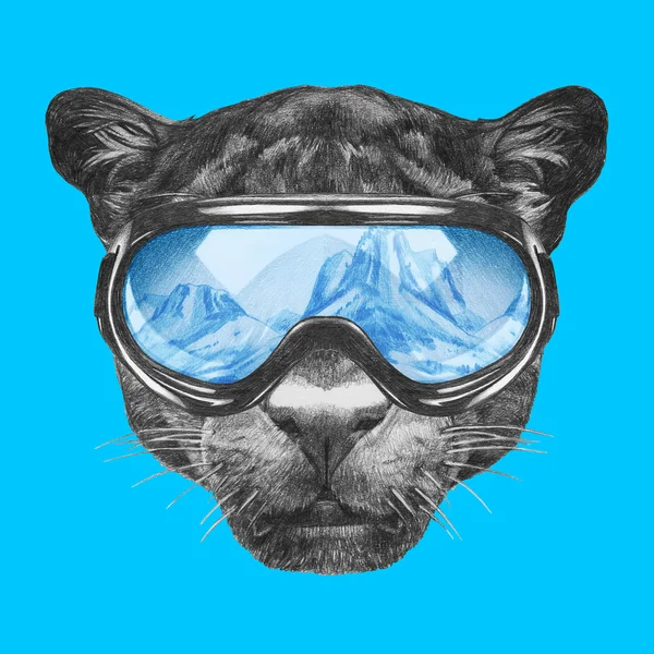 Portrait of Panther with ski goggles — Stock Photo, Image