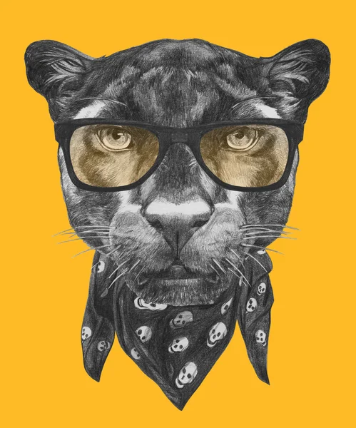 Retrato de Pantera com óculos e cachecol . — Fotografia de Stock
