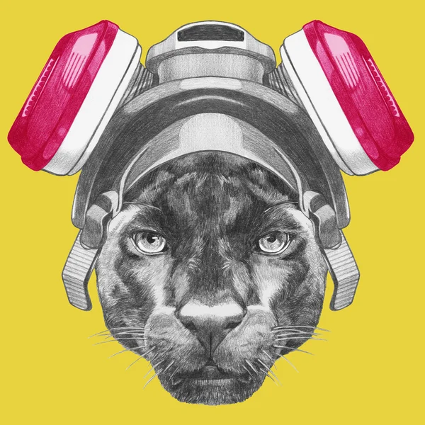 Porträtt av Panther med gasmask. — Stockfoto
