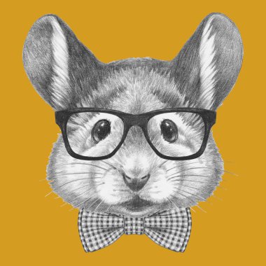 Fare dikey, gözlük ve papyon.