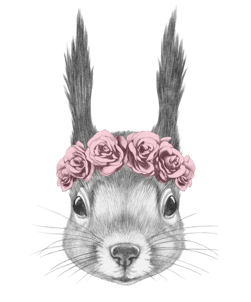 꽃 화 환을 머리와 다람쥐 — 스톡 사진