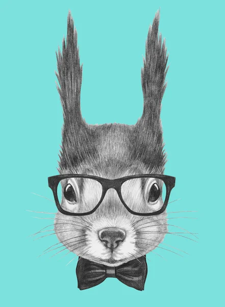 Portrait of Squirrel with glasses and bow tie — Stock Photo, Image