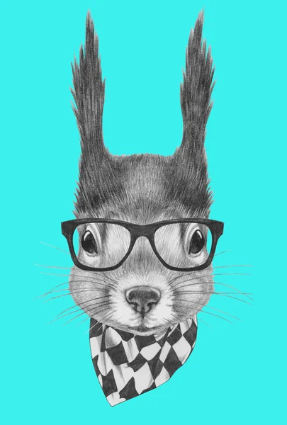松鼠与围巾和眼镜的肖像 — 图库照片