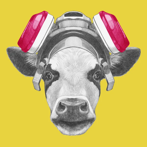 Portrait of Cow with gas mask. — Stock Photo, Image