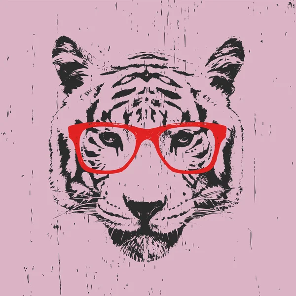 Imprimir dibujo de Tigre con gafas . — Vector de stock