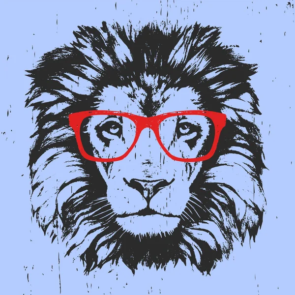 Desenho de impressão de Leão com óculos . —  Vetores de Stock