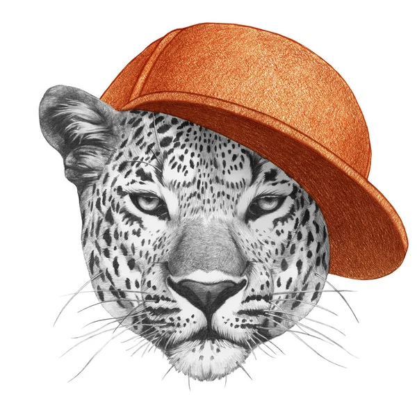 Ritratto Leopardo Con Cappuccio Illustrazione Disegnata Mano — Foto Stock