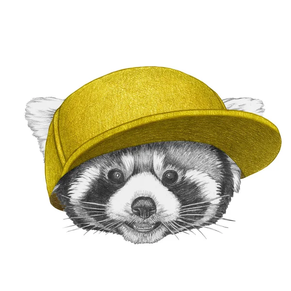 Retrato Panda Rojo Con Gorra Ilustración Dibujada Mano — Foto de Stock