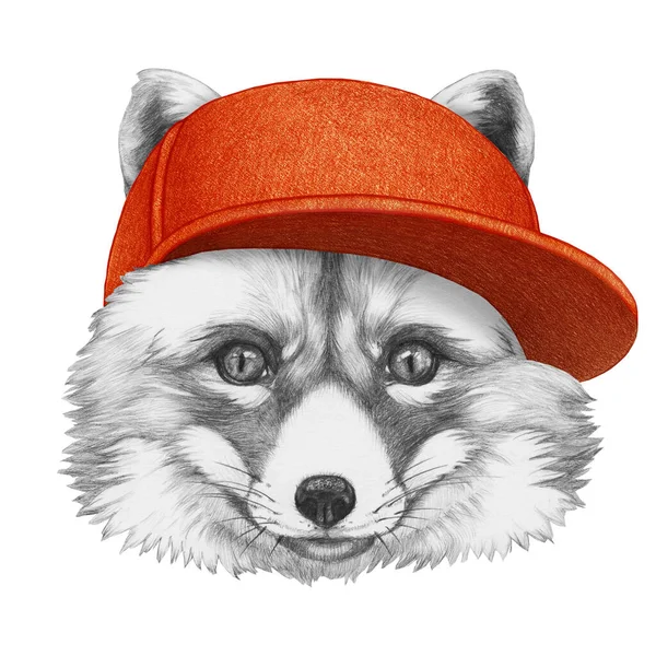 Retrato Fox Con Gorra Ilustración Dibujada Mano — Foto de Stock
