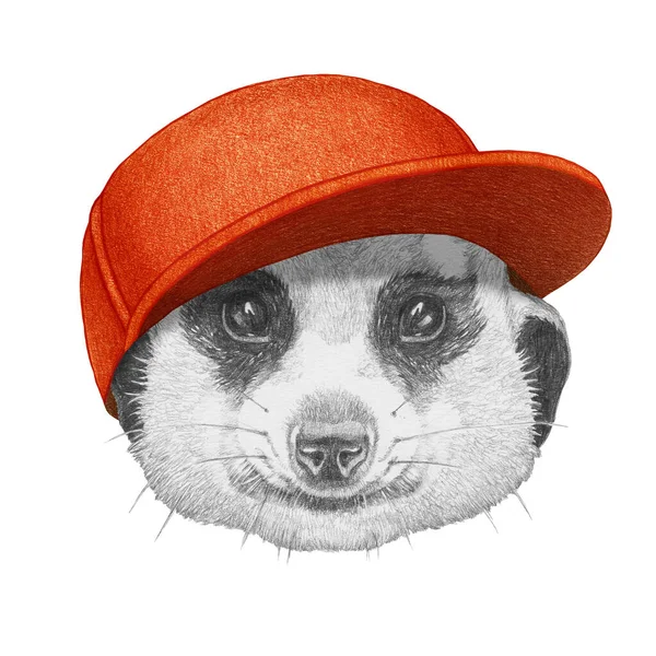 Retrato Meerkat Con Gorra Ilustración Dibujada Mano —  Fotos de Stock