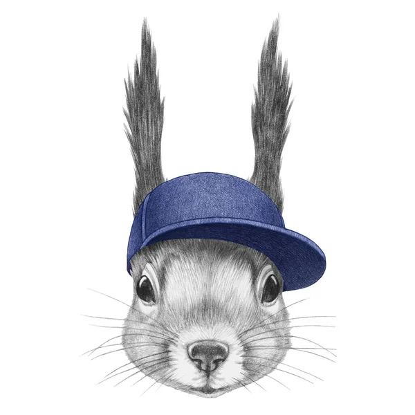 Portrait Squirrel Cap Hand Drawn Illustration — Stock Photo, Image