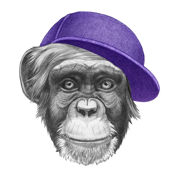 Retrato Macaco Com Boné Ilustração Desenhada Mão — Fotografia de Stock