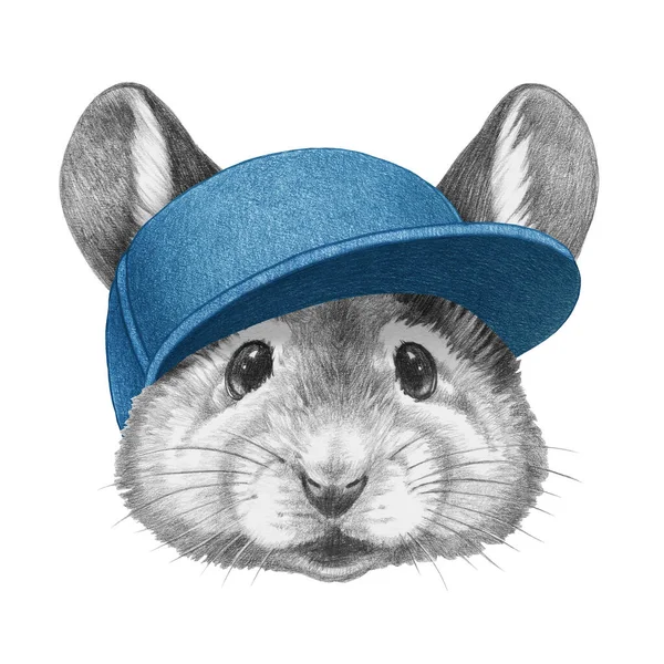 Retrato Ratón Con Gorra Ilustración Dibujada Mano — Foto de Stock