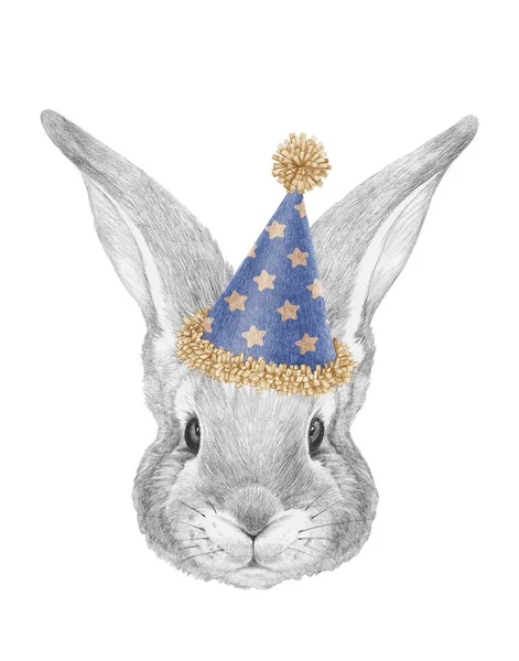 Портрет Кролика Праздничной Шляпе Ручная Иллюстрация — стоковое фото