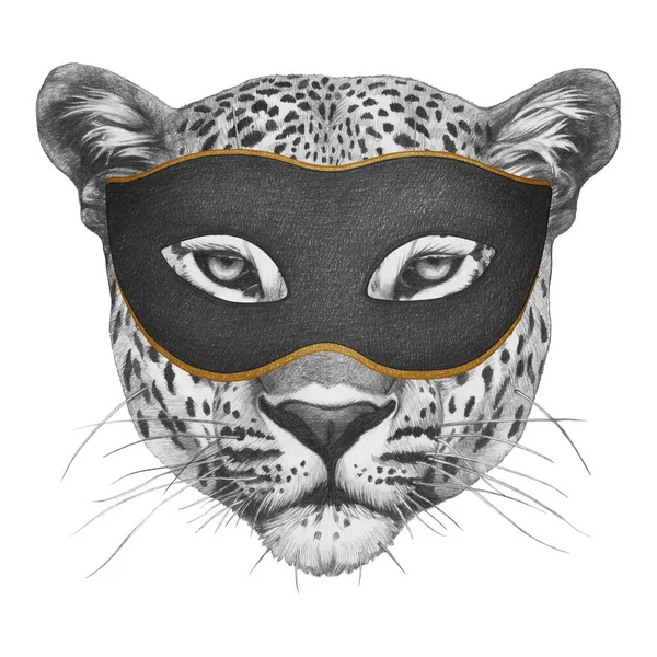 Ritratto Leopardo Maschera Sfondo Bianco Illustrazione Disegnata Mano — Foto Stock