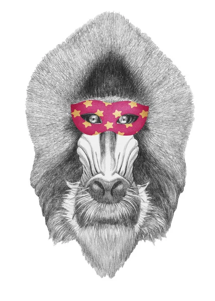 Retrato Del Mandril Una Máscara Mascarada Sobre Fondo Blanco Ilustración —  Fotos de Stock